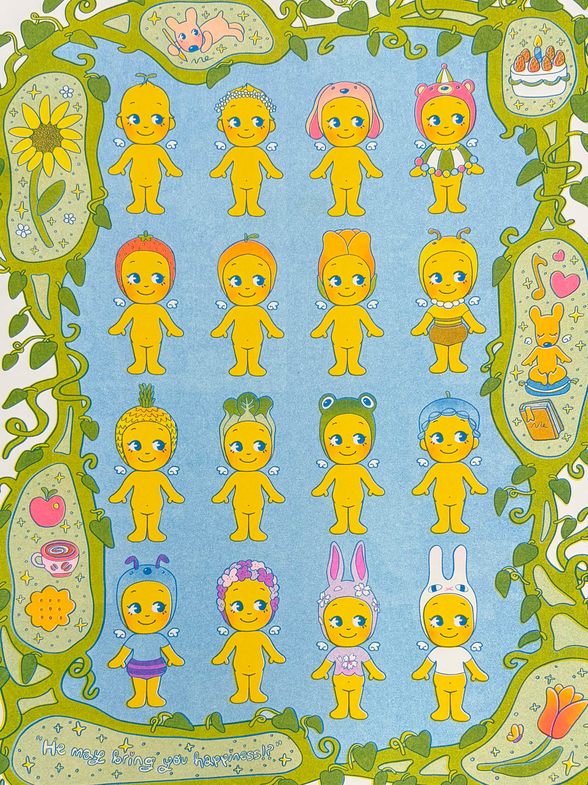 he will bring you happiness! risograph print