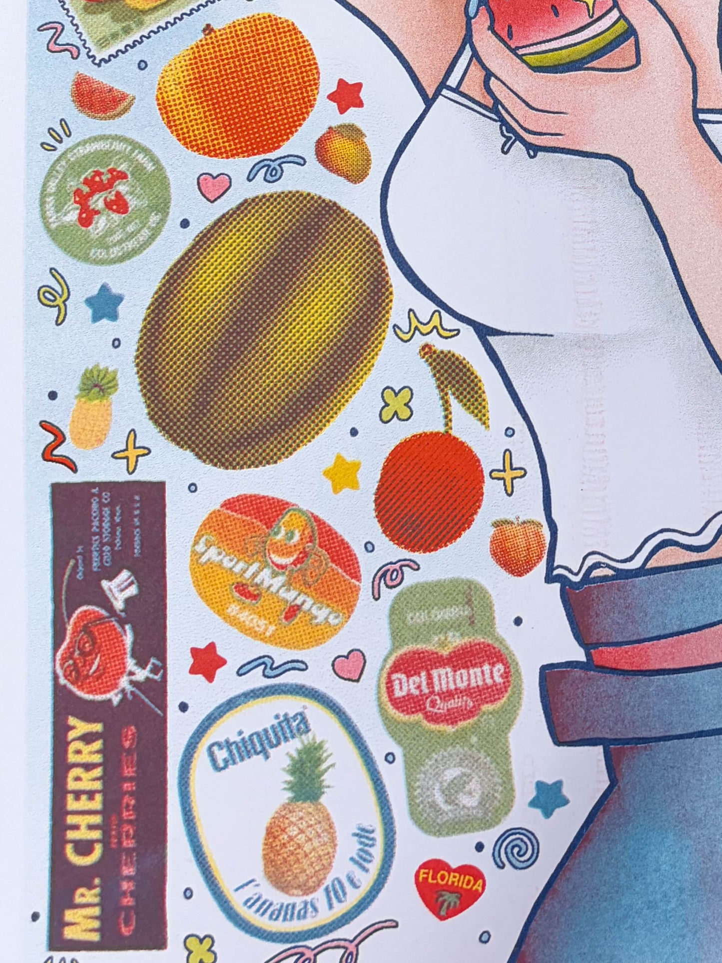 summer fruit sticker risograph print