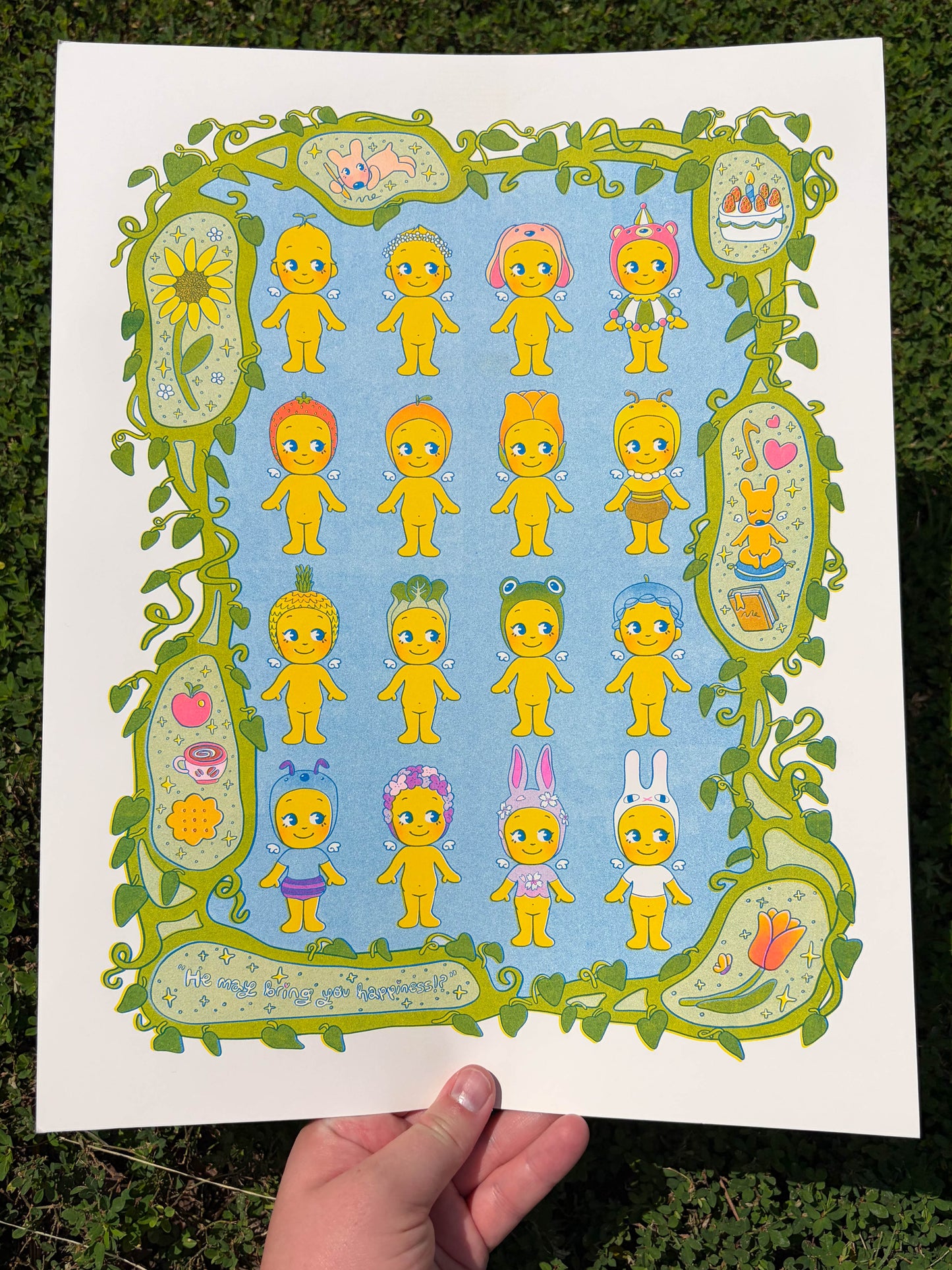 he will bring you happiness! risograph print