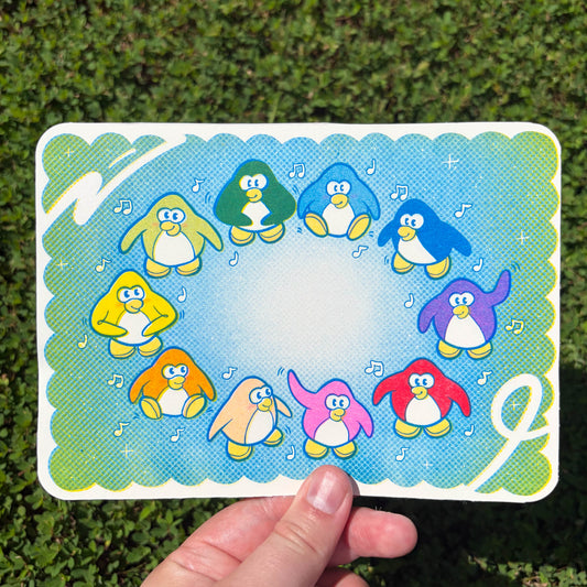 penguin dance postcard print